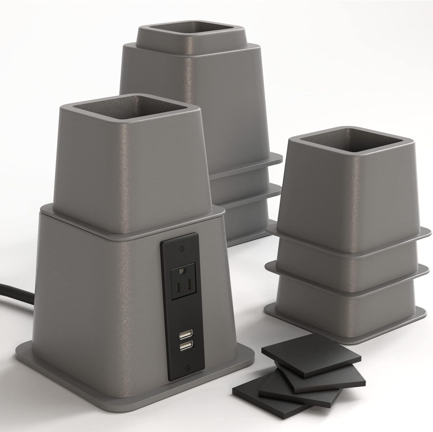 Home Intuition Bed Risers Heavy Duty Adjustable Furniture Riser 3, 5 or 8-Inch, 4 Pack, 8-Piece Set (Grey)