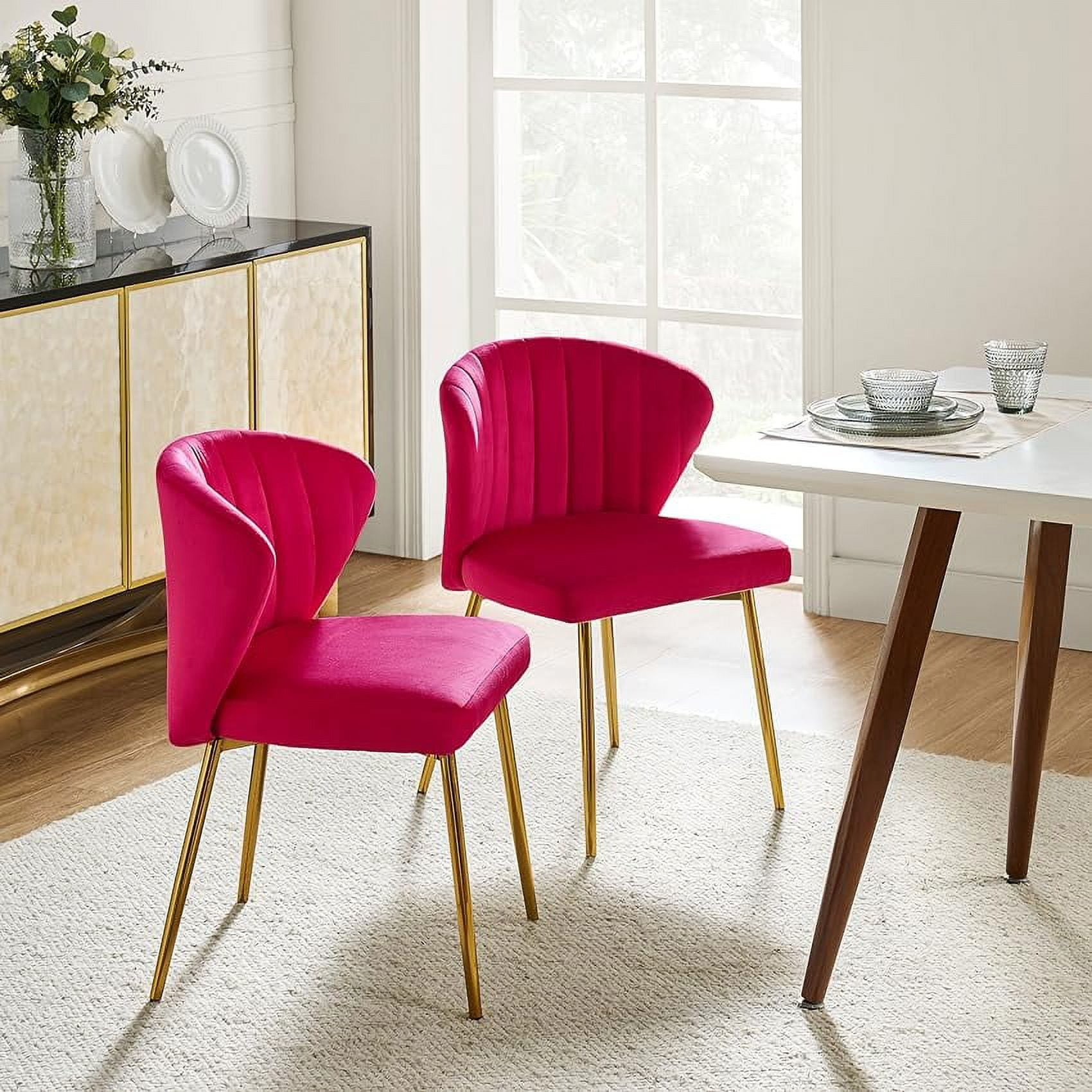 Velvet Dining Chairs Set of 2 Upholstered Wingback Side Chairs Living Room Kitchen Fushia