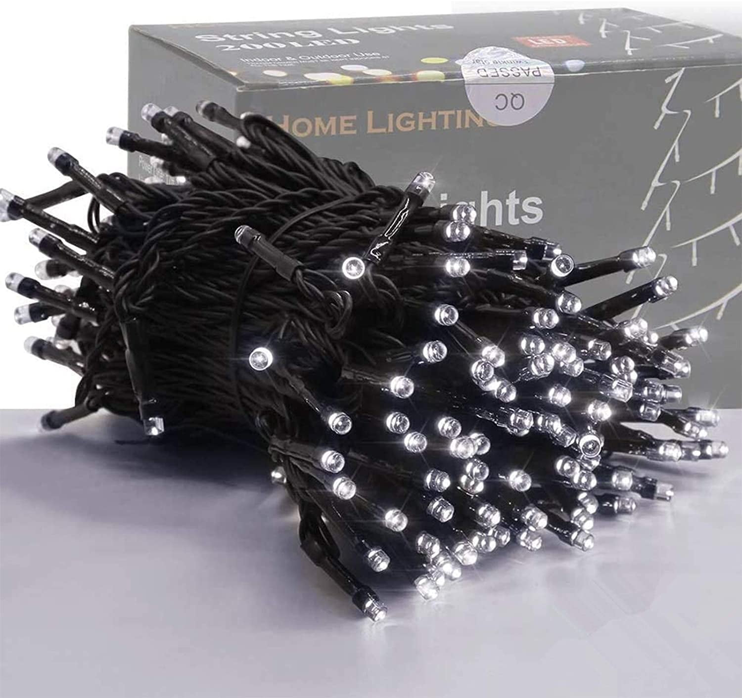 Home Lighting 66ft Christmas Decorative Mini Lights, 200 LED Green Wire Fairy Starry String Lights Plug in, 8 Lighting Modes, for Indoor Outdoor Xmas Tree Wedding Party Decoration (White)