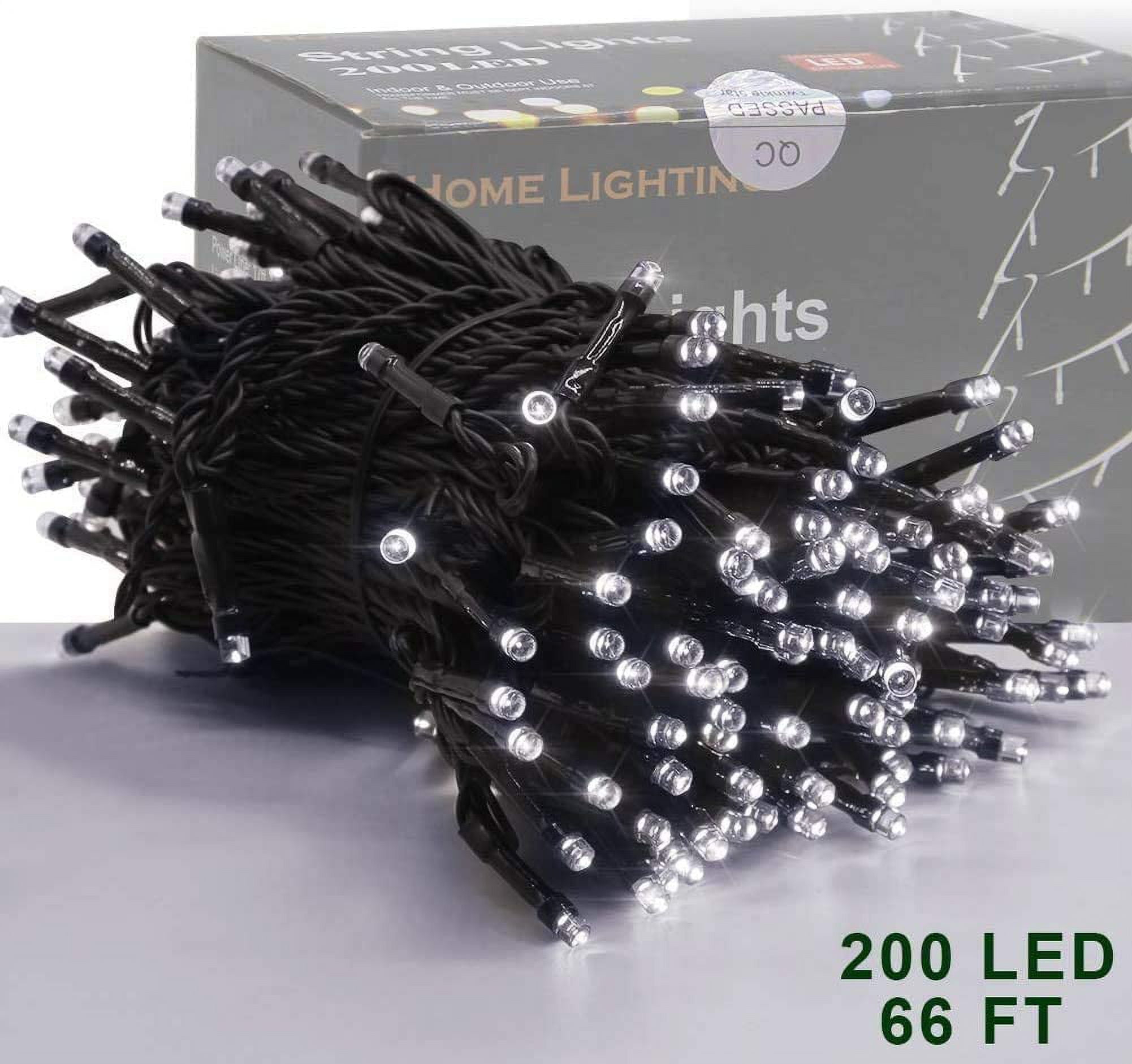 Home Lighting 66ft Christmas Decorative Mini Lights, 200 LED Green Wire Fairy Starry String Lights Plug in, 8 Lighting Modes, for Indoor Outdoor Xmas Tree Wedding Party Decoration (White)