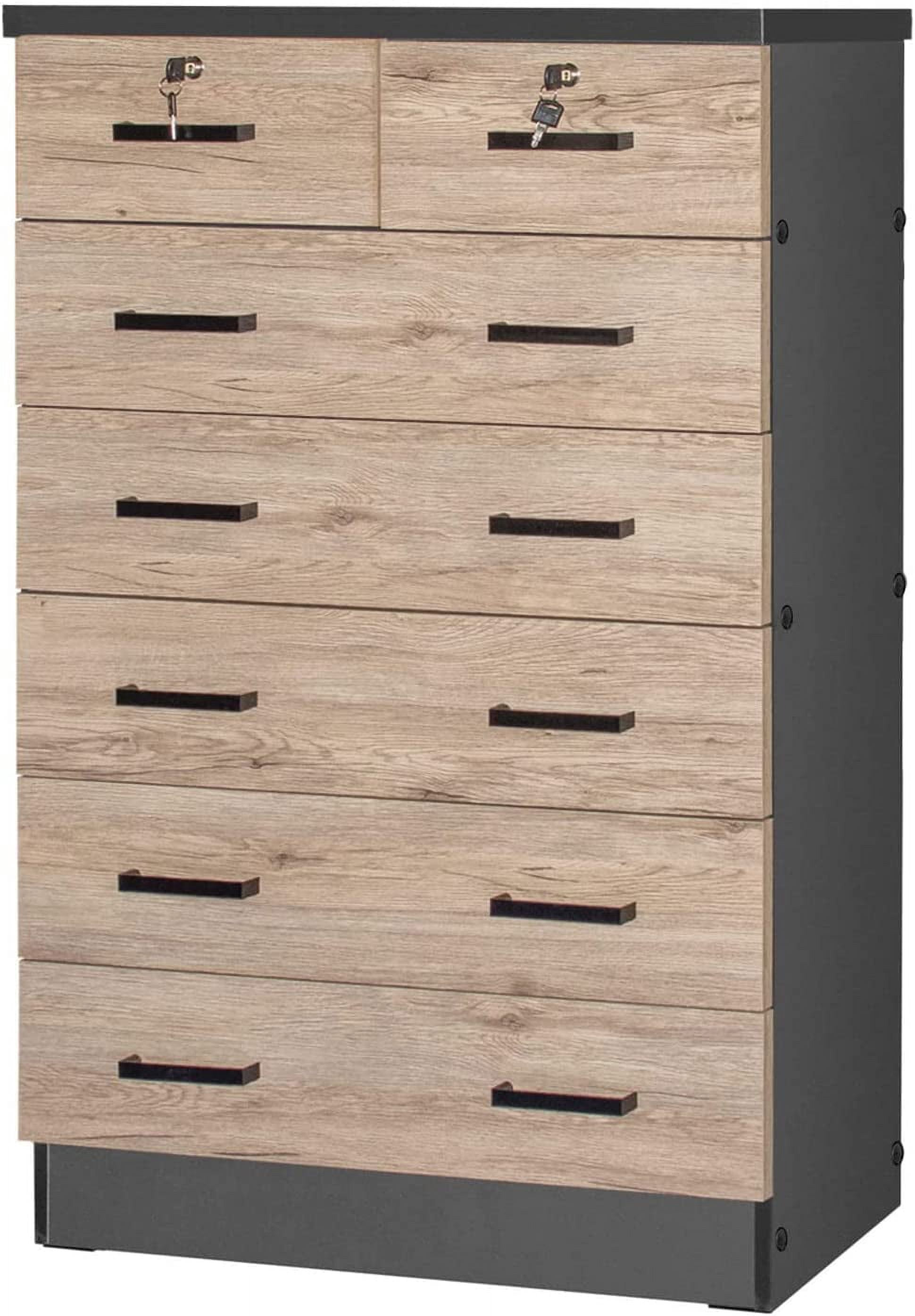Home Products Cindy 7 Drawer Chest Wooden Dresser with Lock in Gray