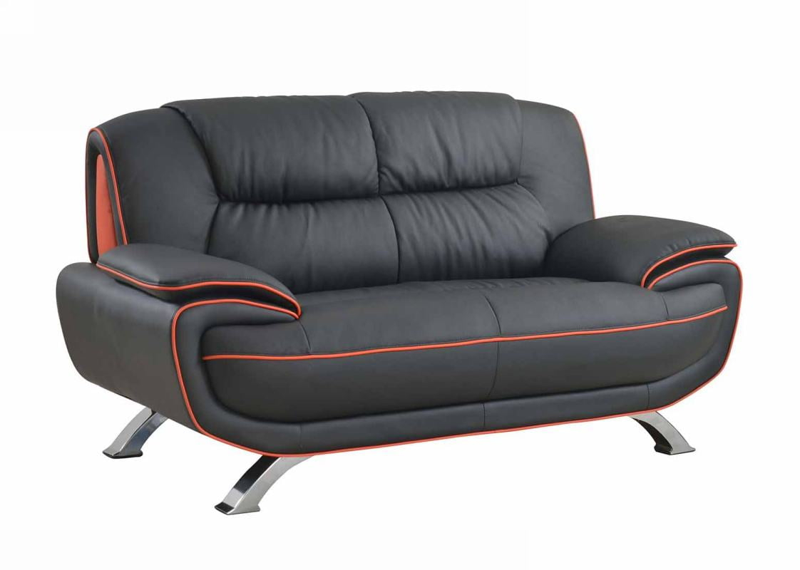 Sleek Leather Loveseat, Black - 40 in.