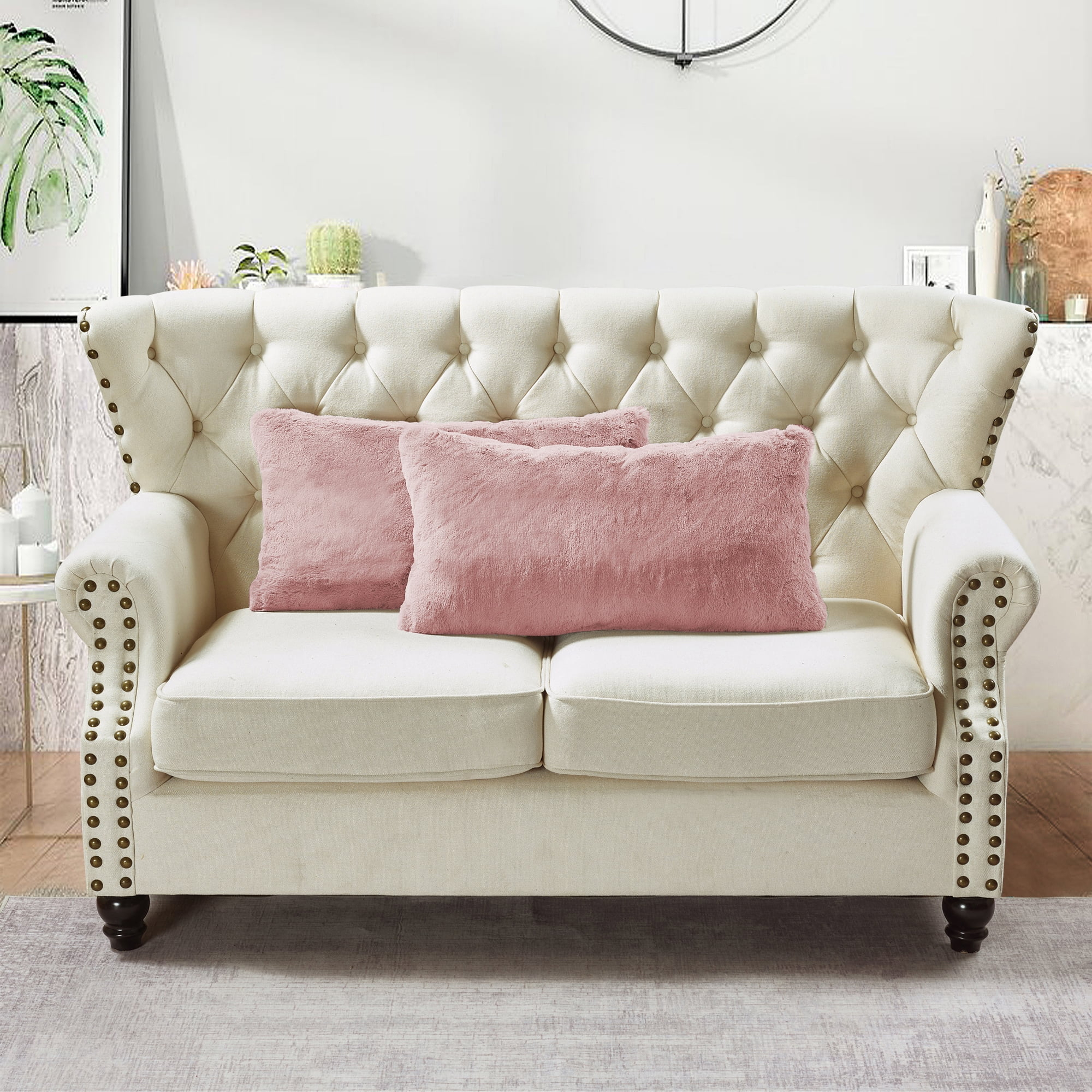 Home Soft Things Heavy Faux Fur 2 Piece Throw Pillow Cover Set - Rose Smoke - 14" x 26"