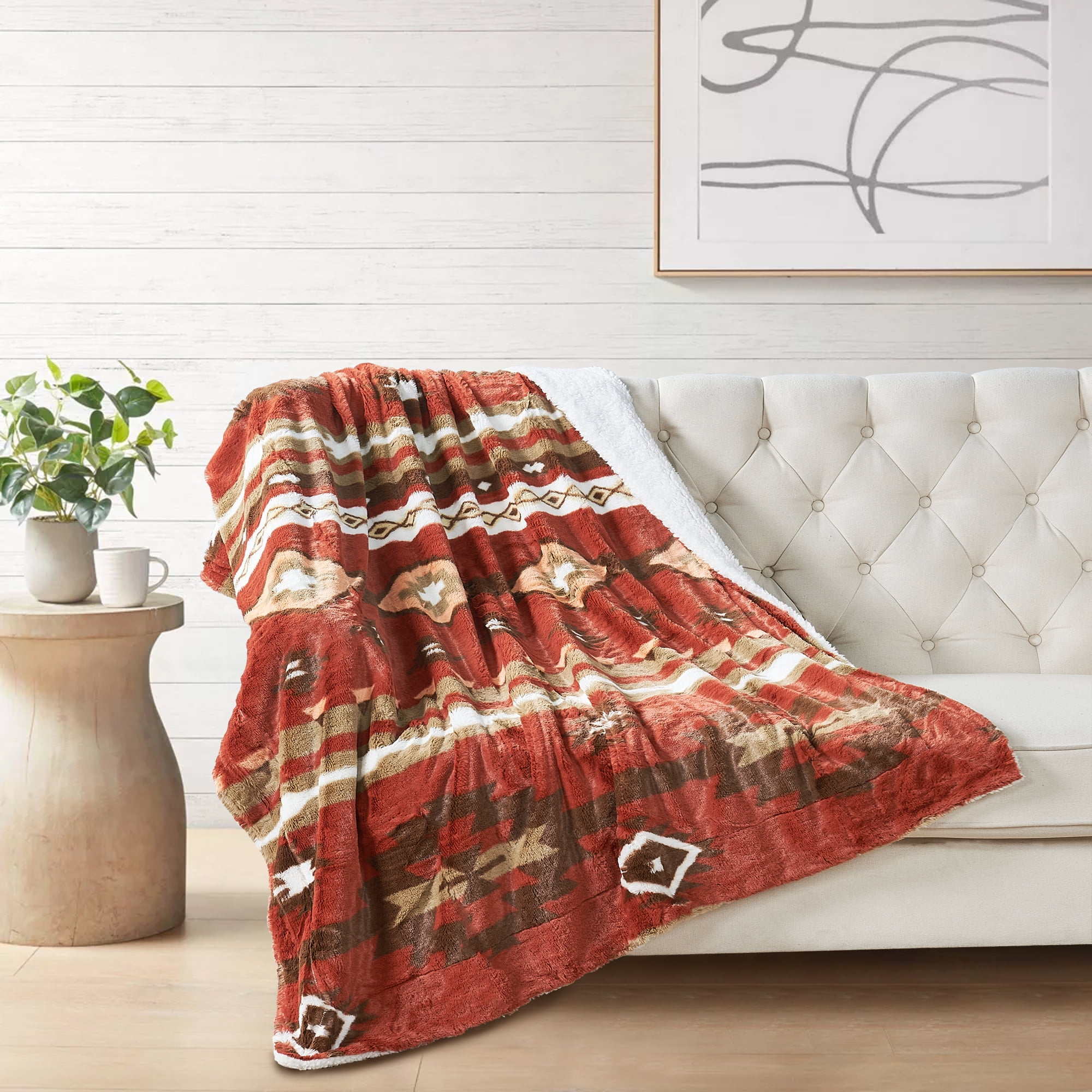 Home Soft Things Christmas Southwest Faux Fur Sherpa Throw - Brick Red - 50" x 60"