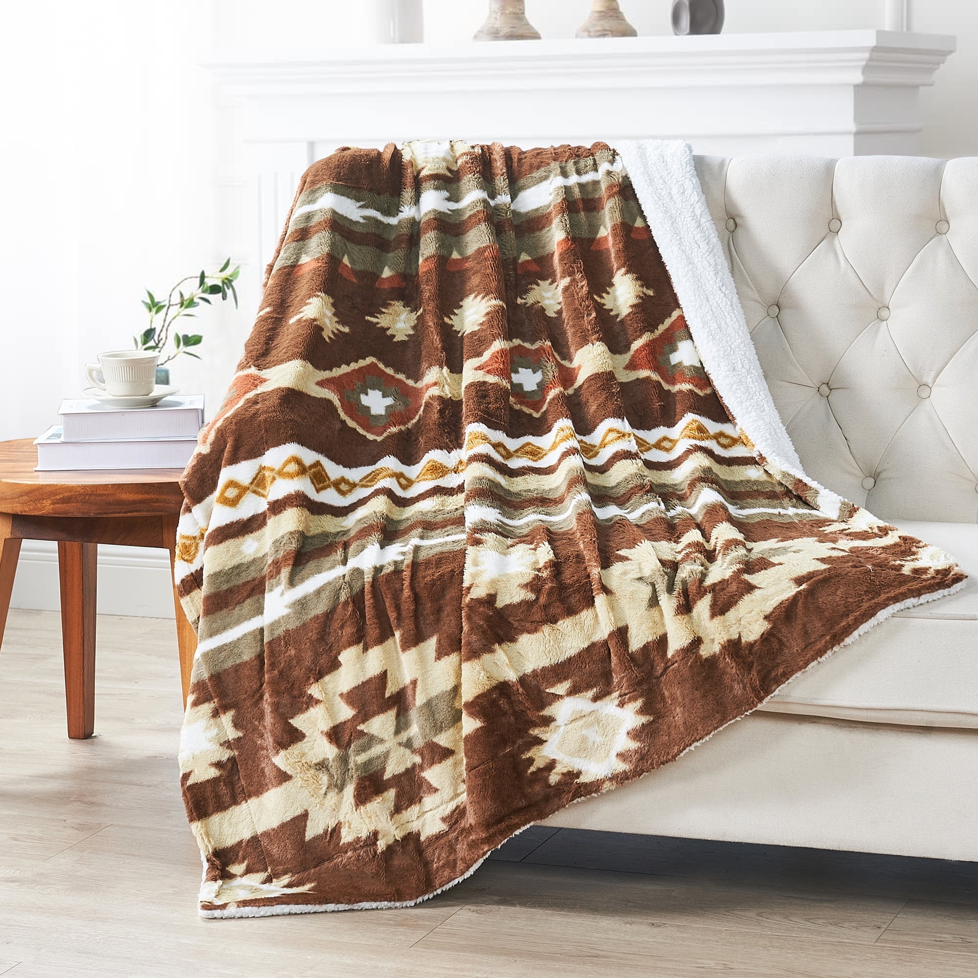 Home Soft Things Southwest Faux Fur Sherpa Throw - Coffee - 60" x 80" Jumbo