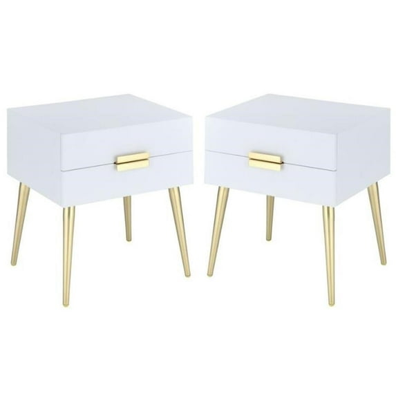 Home Square 2-Piece Furniture End Table Set in White and Gold