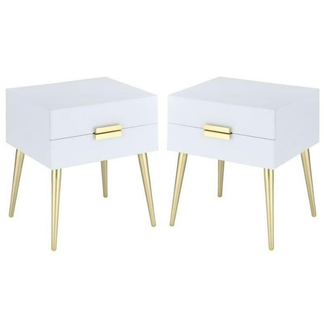 Home Square 2-Piece Furniture End Table Set in White and Gold