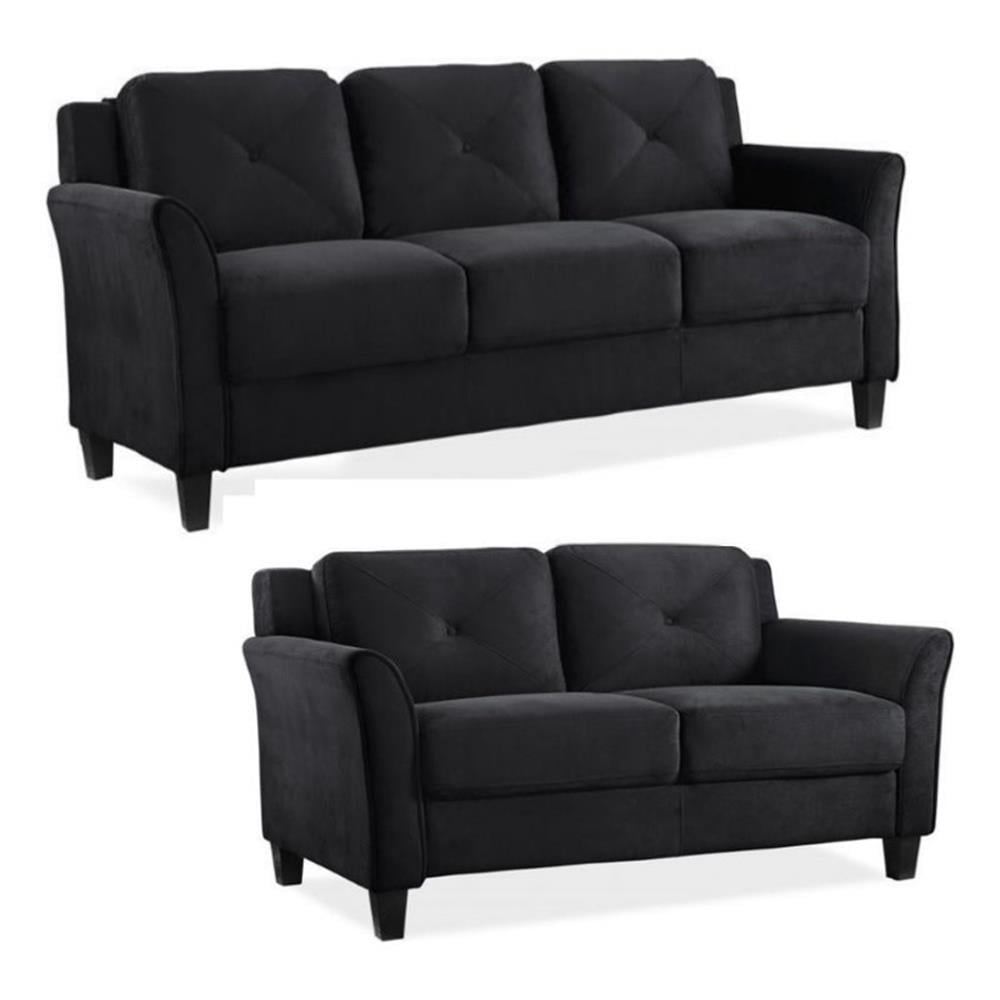 Home Square 2 Piece Living Room Set with Solid Wood Sofa and Loveseat in Black