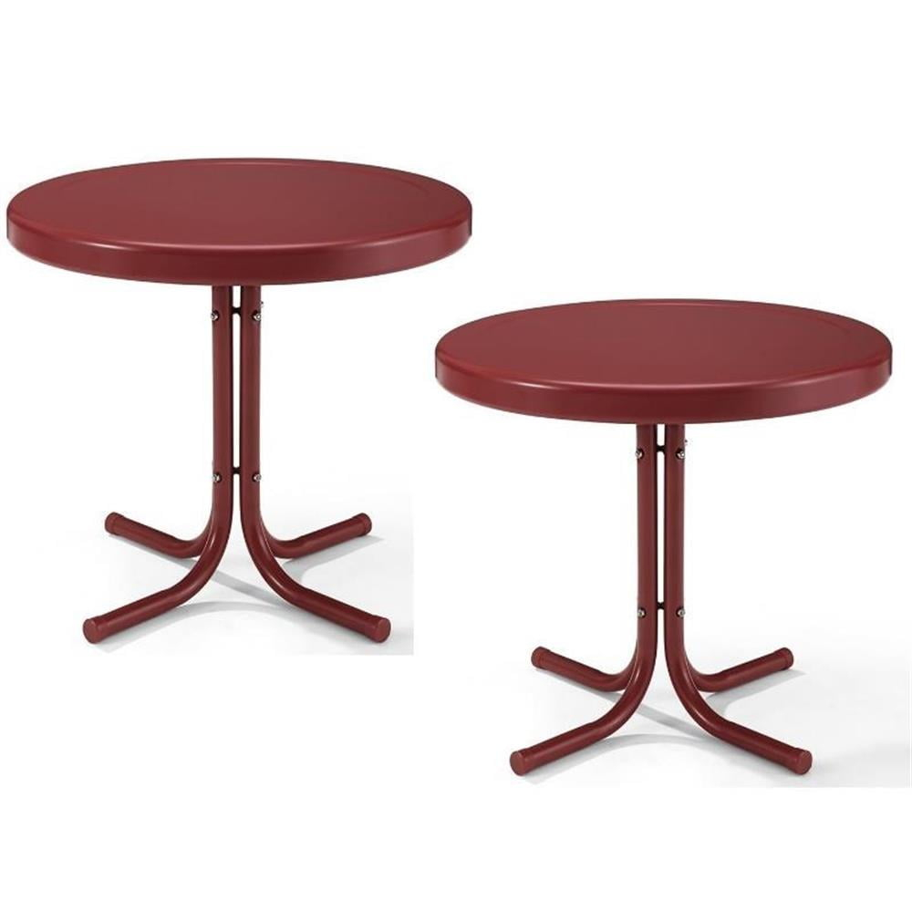 Home Square 2 Piece Metal Patio End Table Set in Red