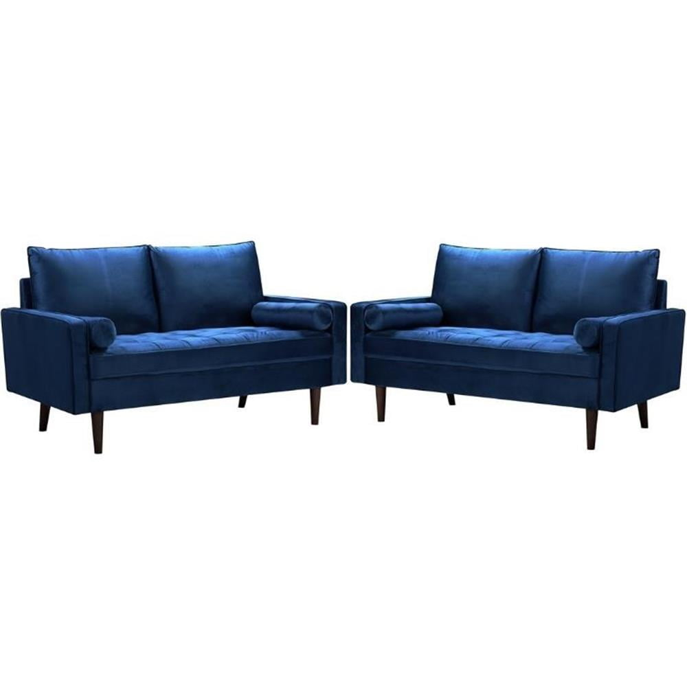 Home Square Genoa Mid-Century Velvet Loveseat Set, Blue