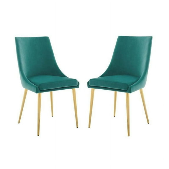 Home Square 2 Piece Modern Velvet Accent Dining Chair Set in Teal Blue