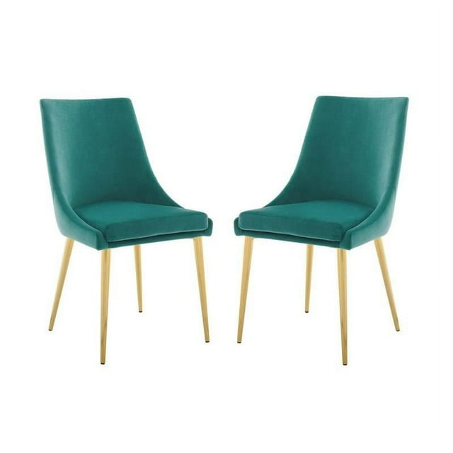 Home Square 2 Piece Modern Velvet Accent Dining Chair Set in Teal Blue
