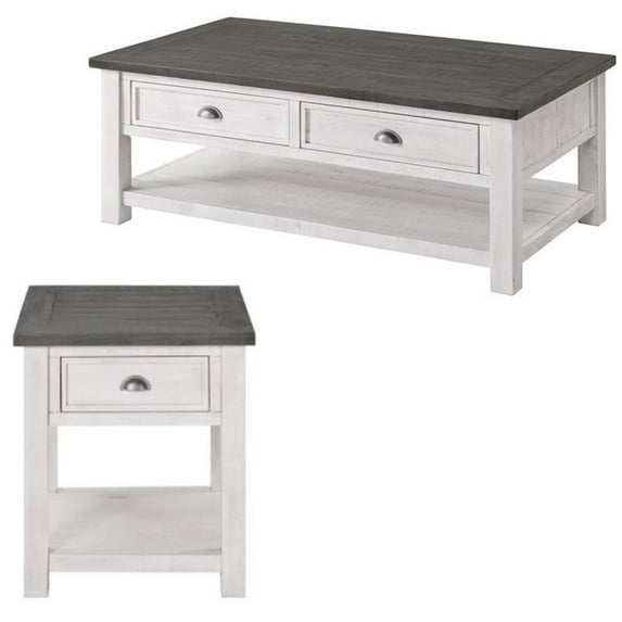 Home Square 2-Piece Set with Monterey Coffee Table & End Table in White and Gray