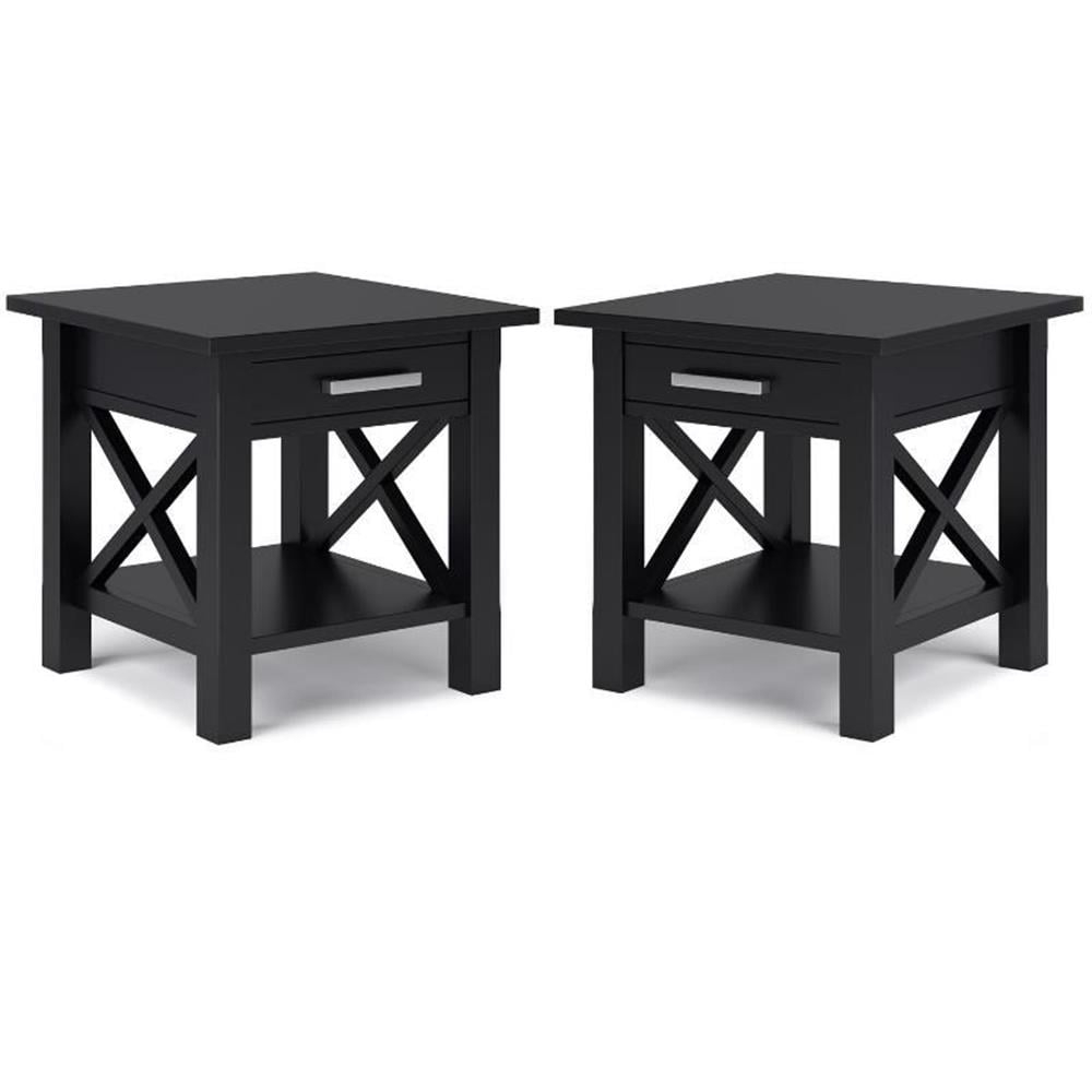 Home Square 2-Piece Solidwood Wide End Table with Storage Set in Black