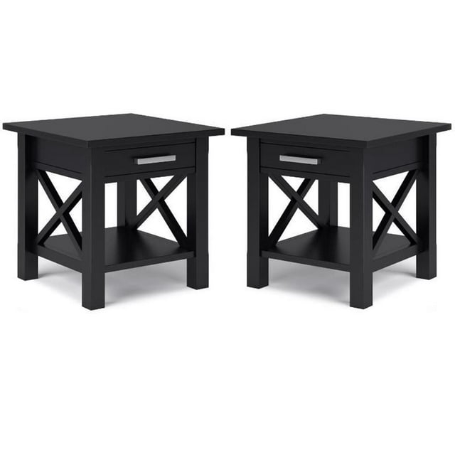 Home Square 2-Piece Solidwood Wide End Table with Storage Set in Black