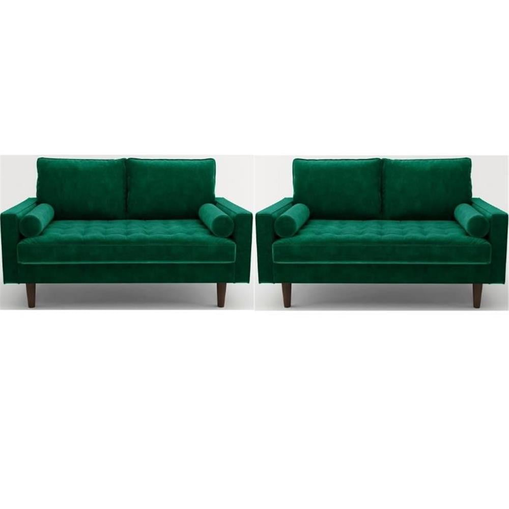 Home Square 2 Piece Velvet Living Room Loveseat Set in Green
