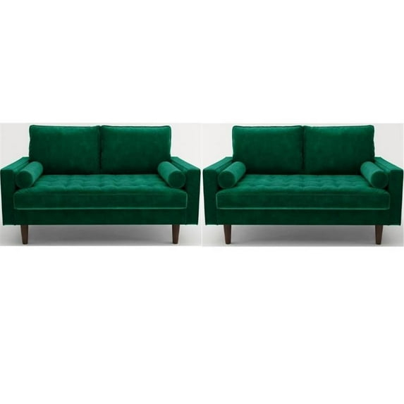 Home Square 2 Piece Velvet Living Room Loveseat Set in Green