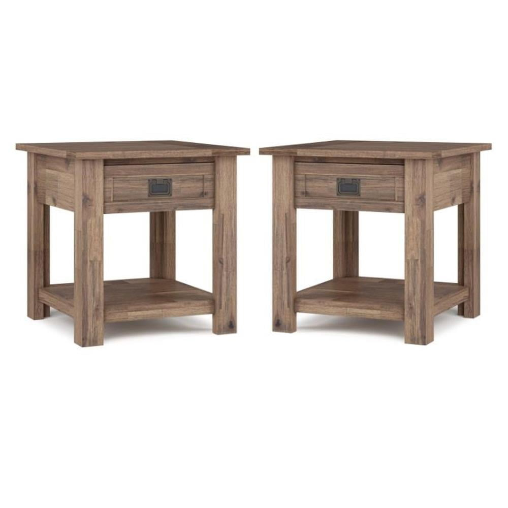 Home Square 2 Piece Wood End Table Set in Rustic Aged Brown