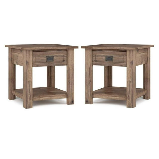 Home Square 2 Piece Wood End Table Set in Rustic Aged Brown