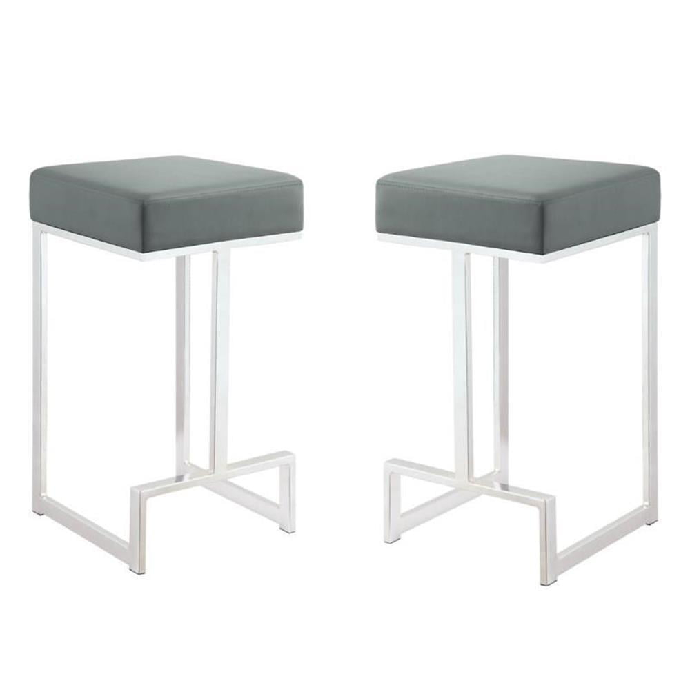 Dorrington Faux Leather Backless Counter Height Stool in Gray/Silver (Set of 2)