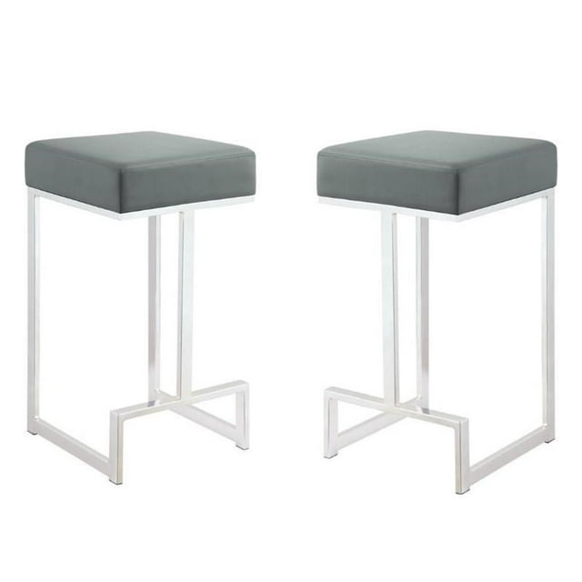 Dorrington Faux Leather Backless Counter Height Stool in Gray/Silver (Set of 2)