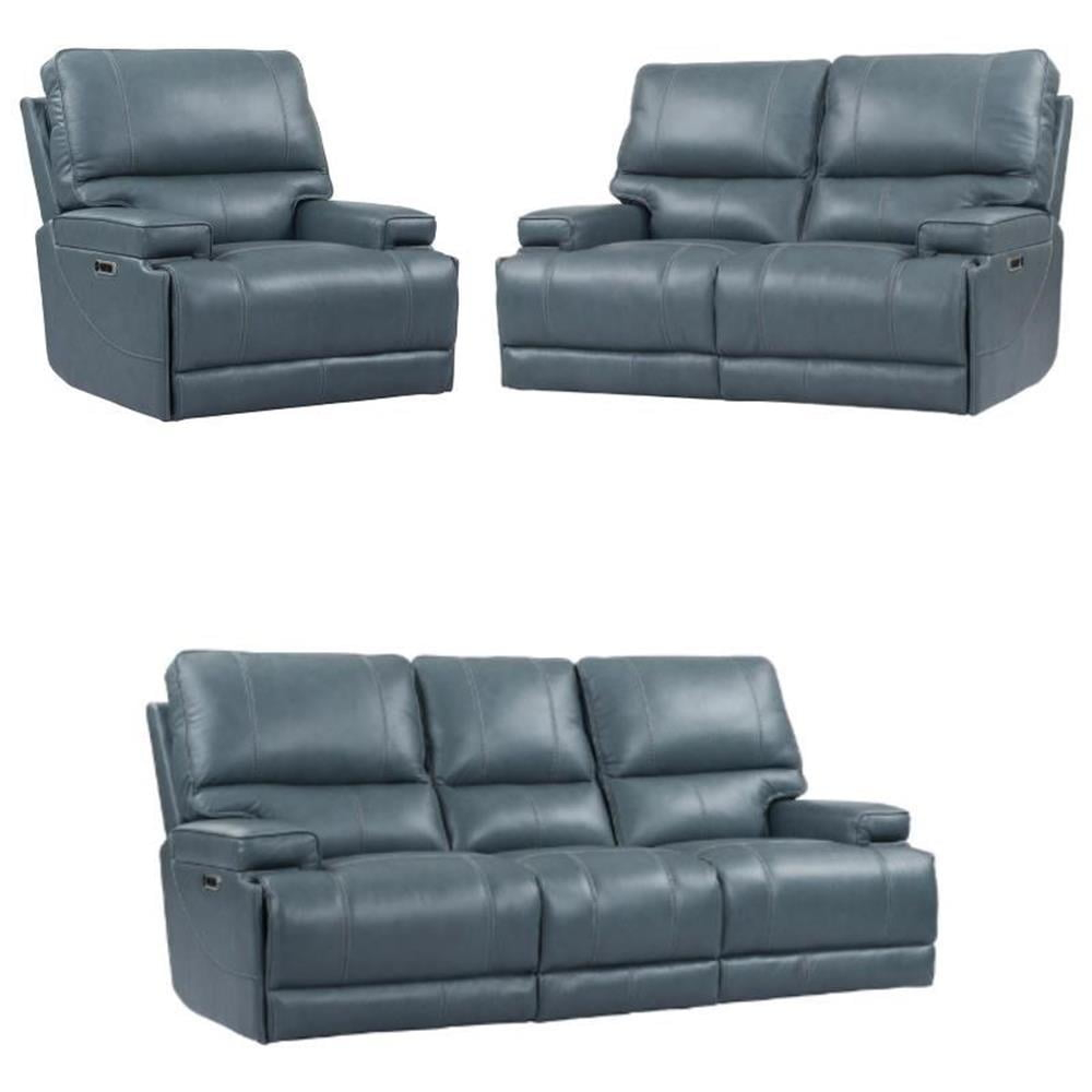 Home Square 3-Piece Set with Power Recliner & Loveseat & Sofa in Blue