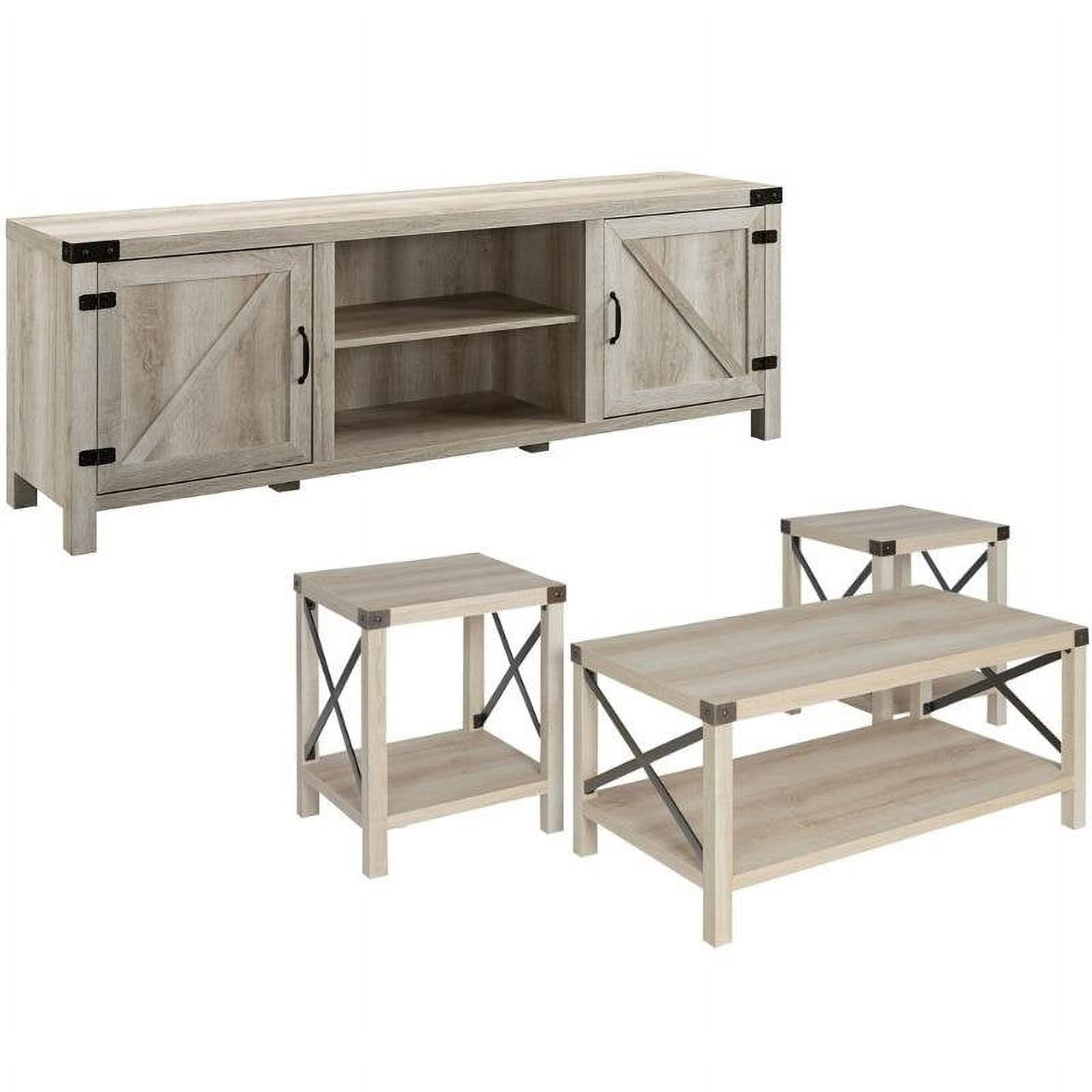 Home Square 4 Piece Set with TV Stand, Coffee Table and 2 End Tables in Oak