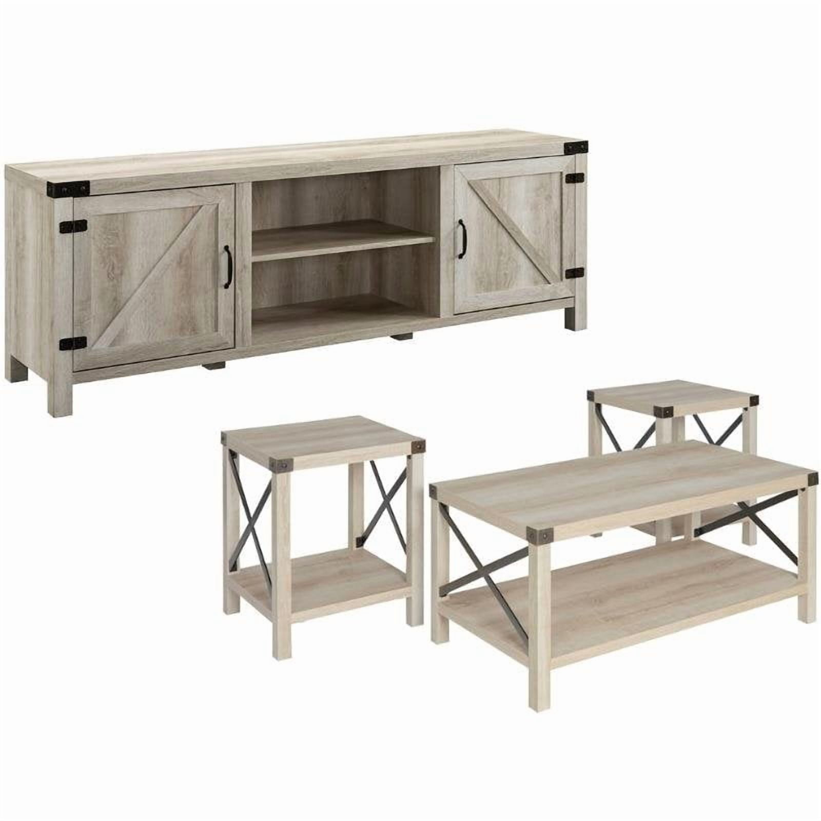 Home Square 4 Piece Set with TV Stand, Coffee Table and 2 End Tables in Oak