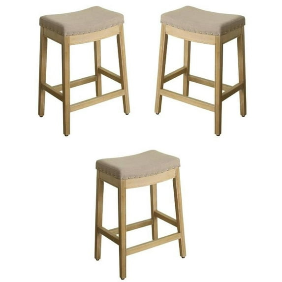 Home Square Blake 24" Wood and Fabric Backless Counter Stool in Brown - Set of 3