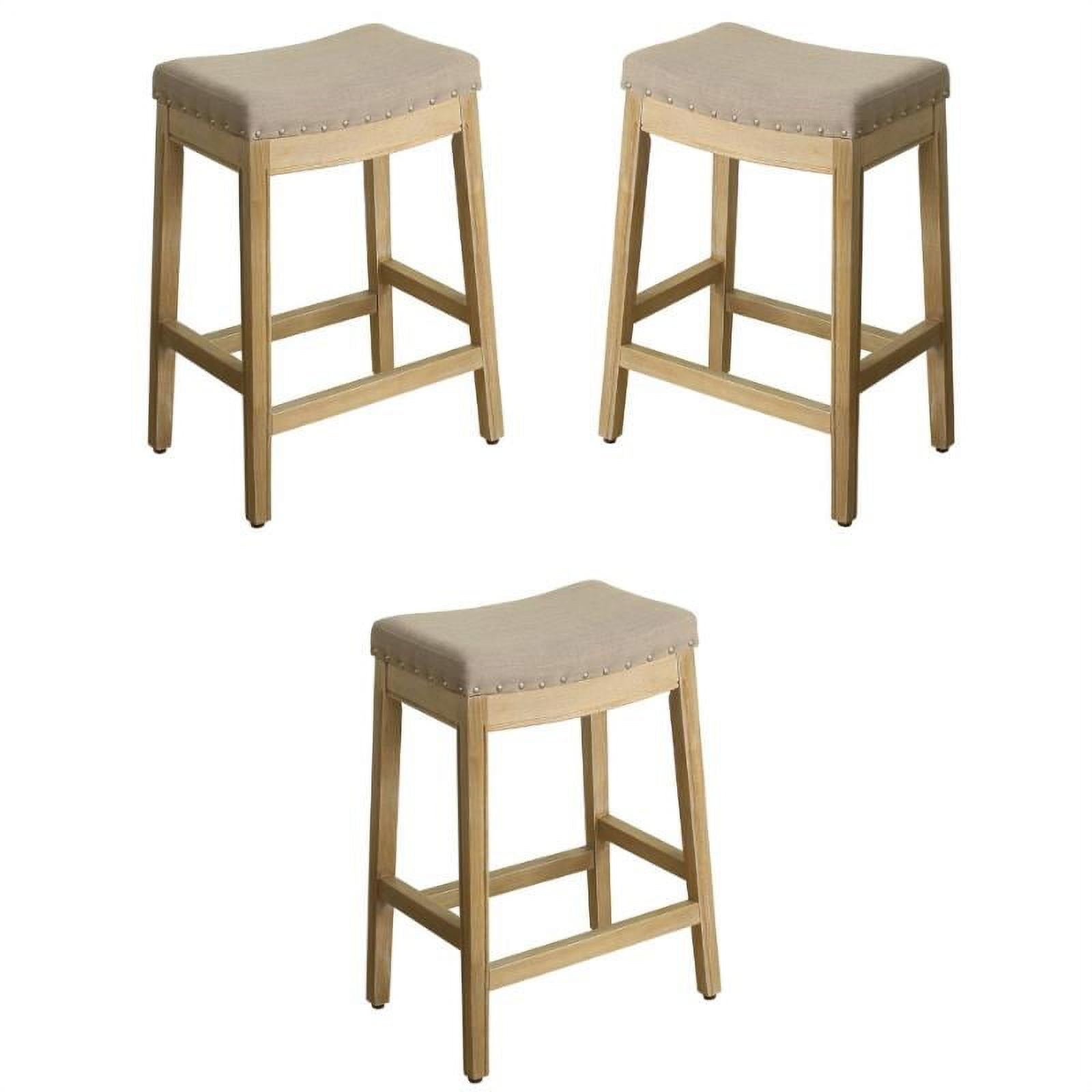 Home Square Blake 24" Wood and Fabric Backless Counter Stool in Brown - Set of 3