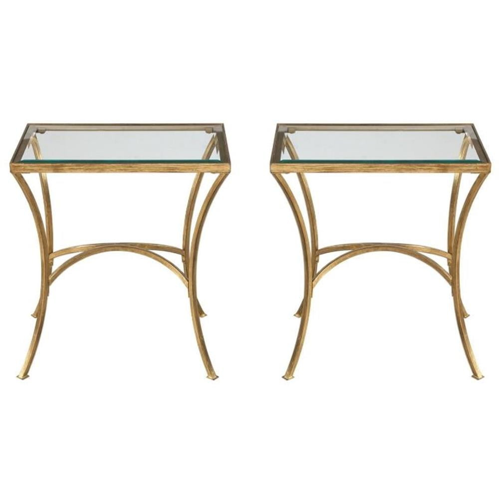 Home Square Metal and Tempered Glass End Table in Gold - Set of 2