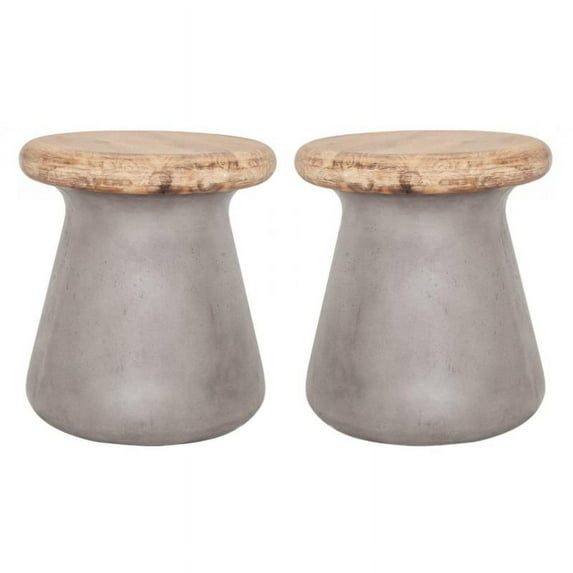 Home Square Modern Concrete Outdoor Stool in Gray - Set of 2