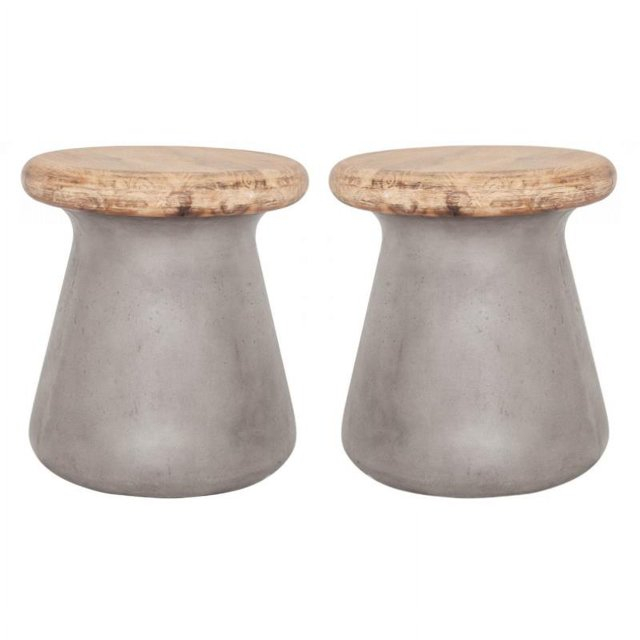 Home Square Modern Concrete Outdoor Stool in Gray - Set of 2