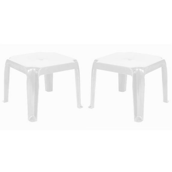 White Resin and Rubber Square Outdoor Side Table Set