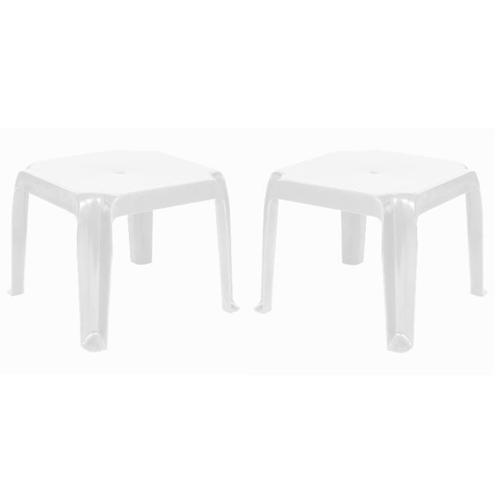 White Resin and Rubber Square Outdoor Side Table Set