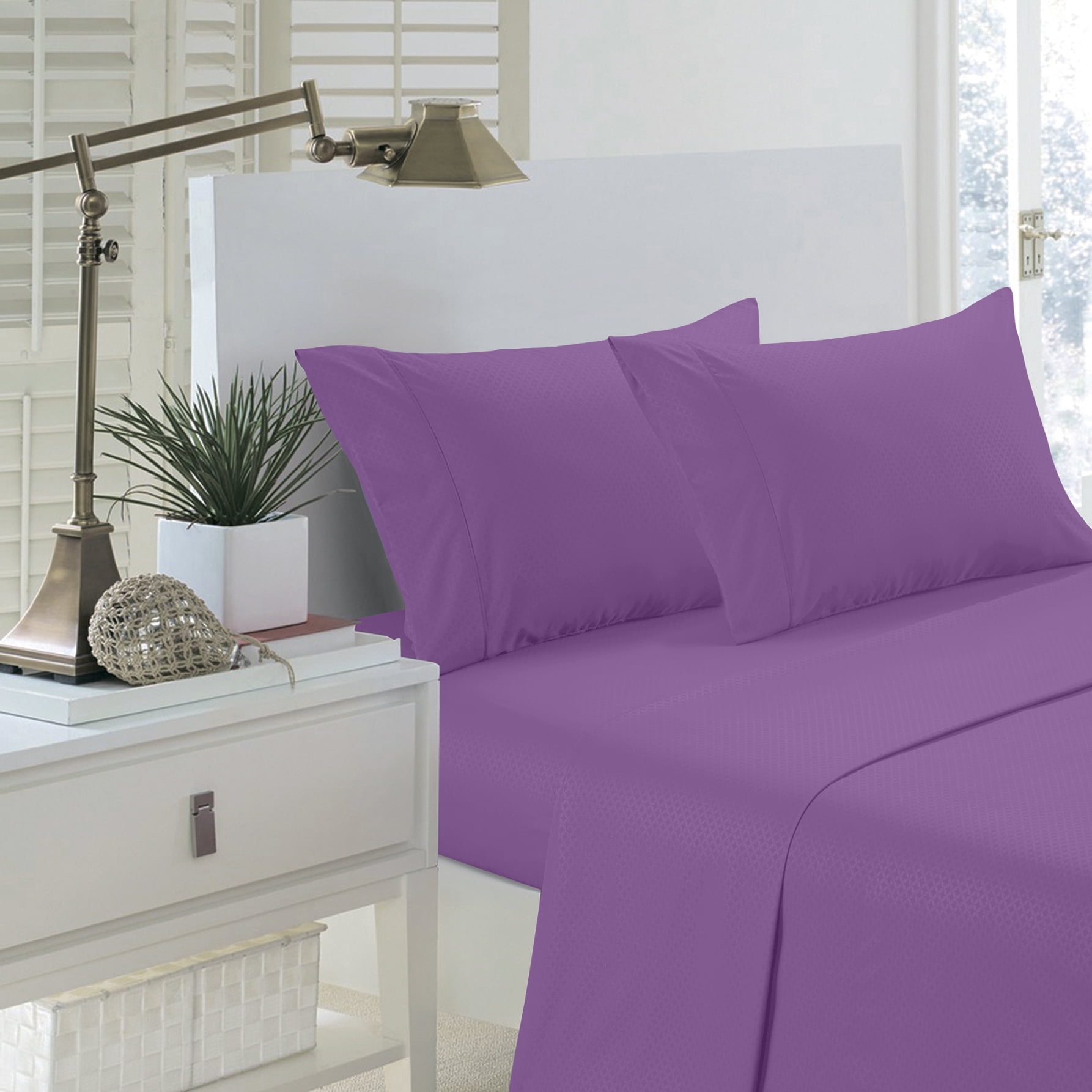Home Sweet Home Extra Soft Deep Pocket Embroidery Luxury 4-Piece Bed Sheet Set (King, Purple)