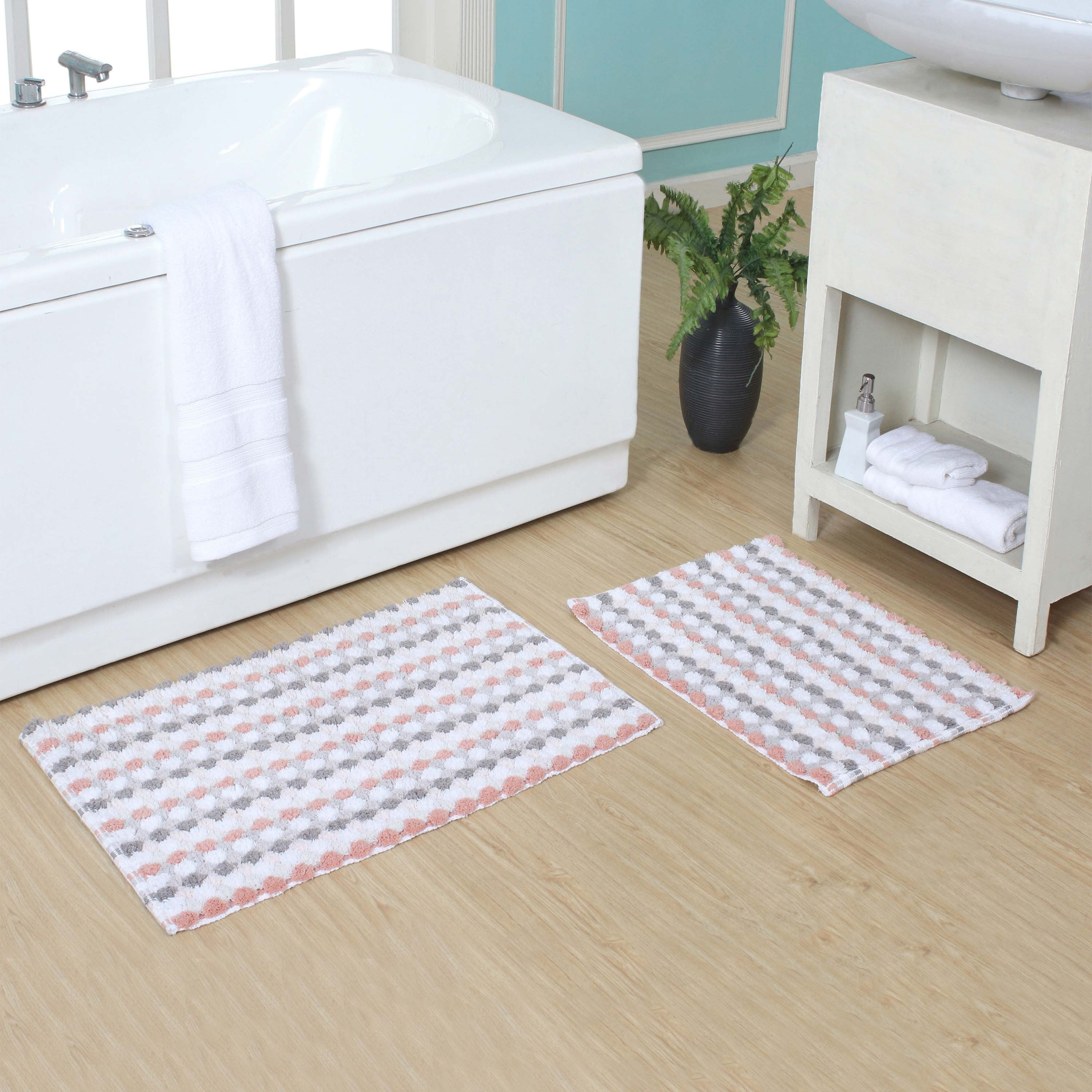 Home Weavers  Orion Collection 100% Cotton Bathroom Rug, Non Slip & Machine Washable Bath Mat, Water Absorbent Fast Dry- 2Pcs Set Coral - 17"x24",