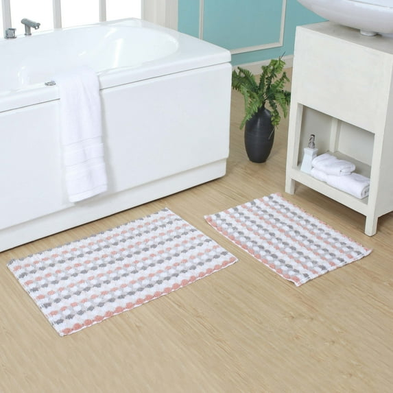 Home Weavers  Orion Collection 100% Cotton Bathroom Rug, Non Slip & Machine Washable Bath Mat, Water Absorbent Fast Dry- 2Pcs Set Coral - 17"x24",