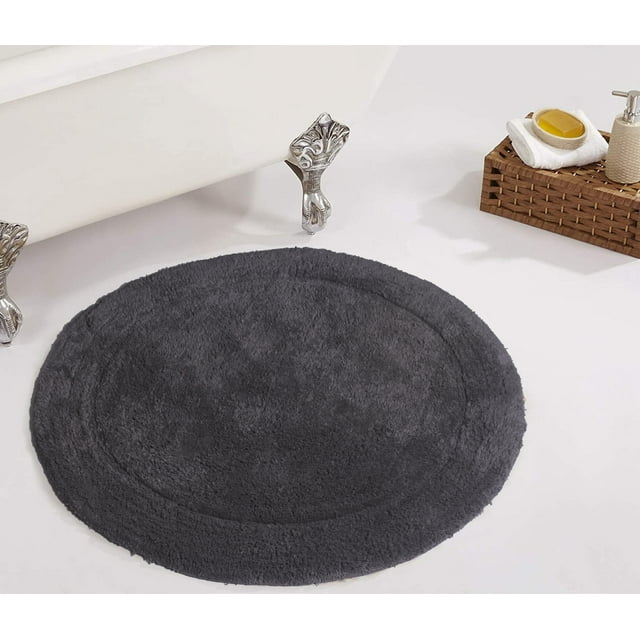 HOME WEAVERS WaterFord Collection Bathroom Rug 100% Cotton Tufted Round Shape Bathroom Rug, Soft & Absorbent Bath Rugs, Non-Slip Bath Carpet, Machine Wash Dry Bath Mats - 30" Round, Grey