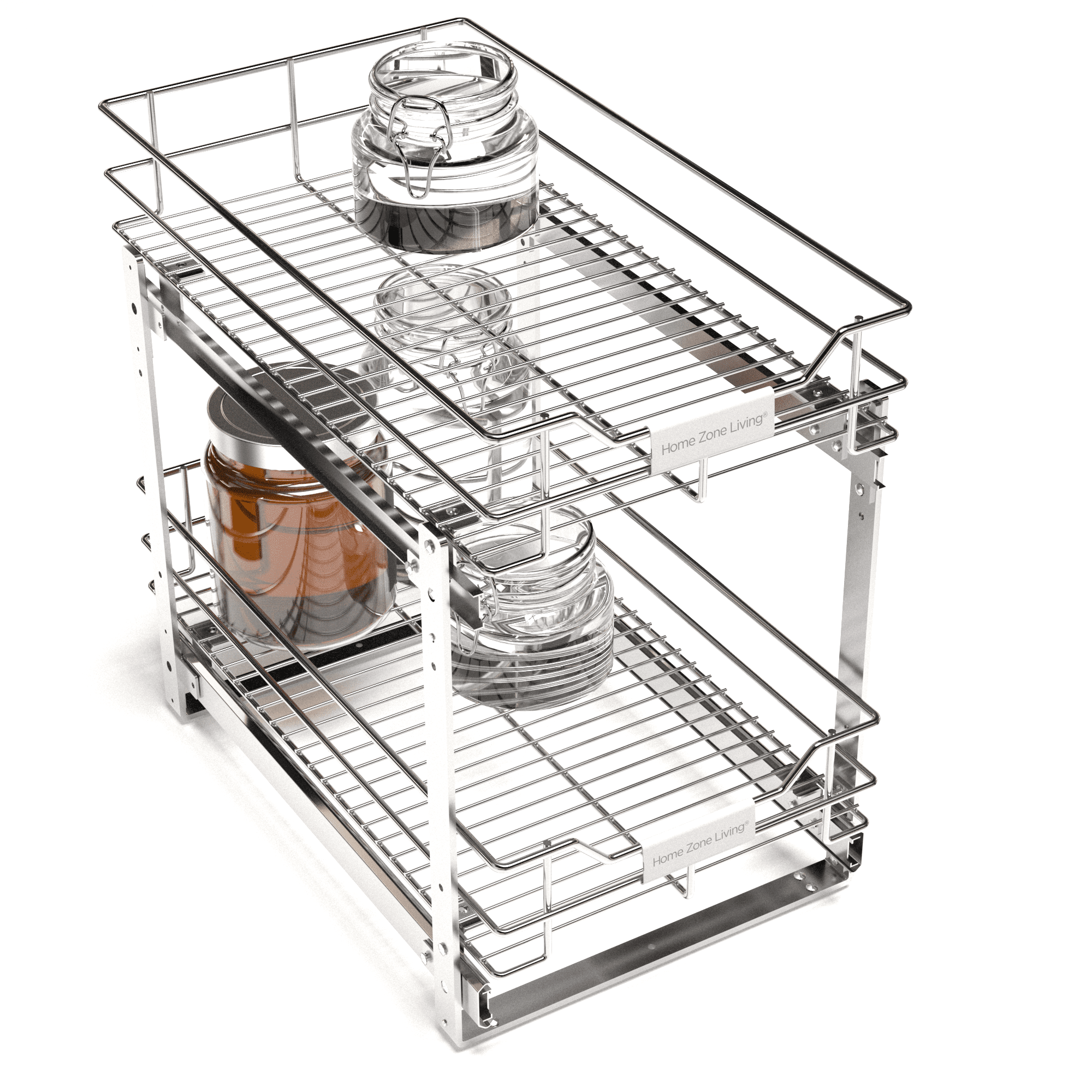 Home Zone Living 11” Width x 20” Depth 2 Shelves Pull Out Storage Organizer, Silver