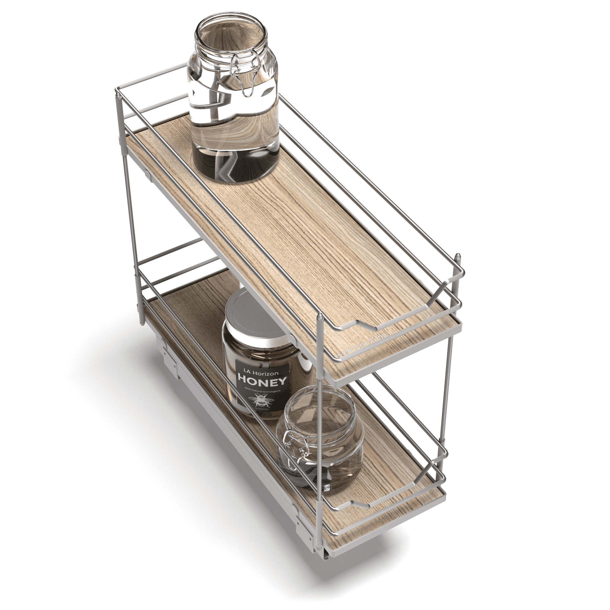 Home Zone Living 7.5” Width x 21” Depth 2 Shelf Pull Out Cabinet Organizer, Silver