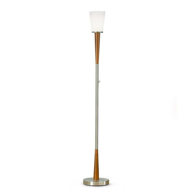 HomeGlam  Century 72" Wood Torchiere Floor Lamp, Dimmer with LED Bulb Brushed Nickel Nickel Brushed