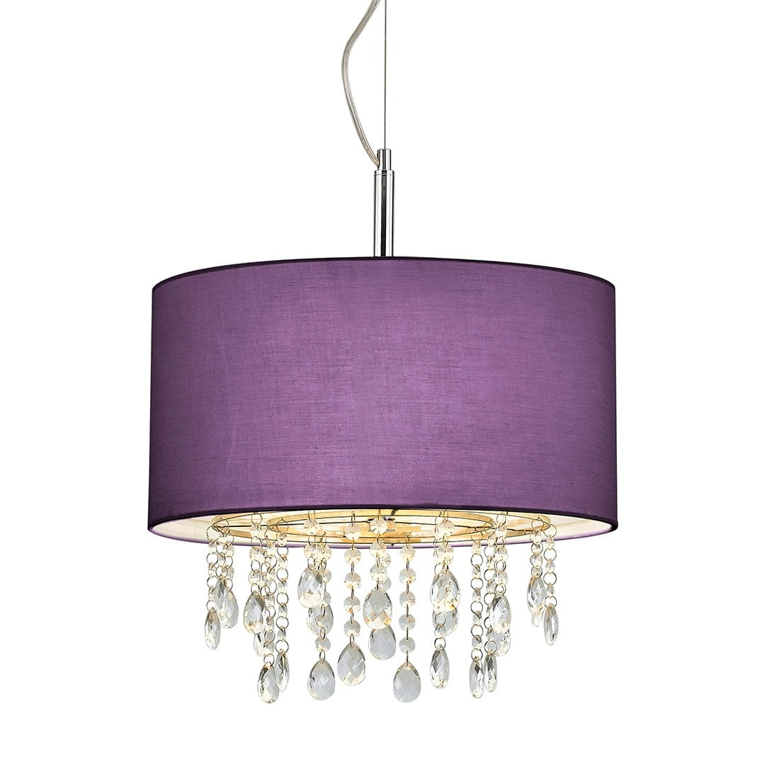 HomeGlam Florence 16.5-inch Round 3-light Crystal Pendant Lamp Purple Shade