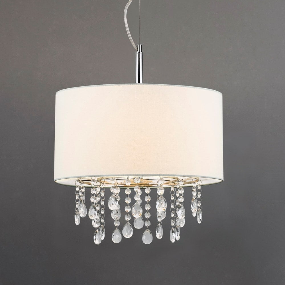 HomeGlam Florence 16.5-inch Round 3-light Crystal Pendant Lamp White Shade