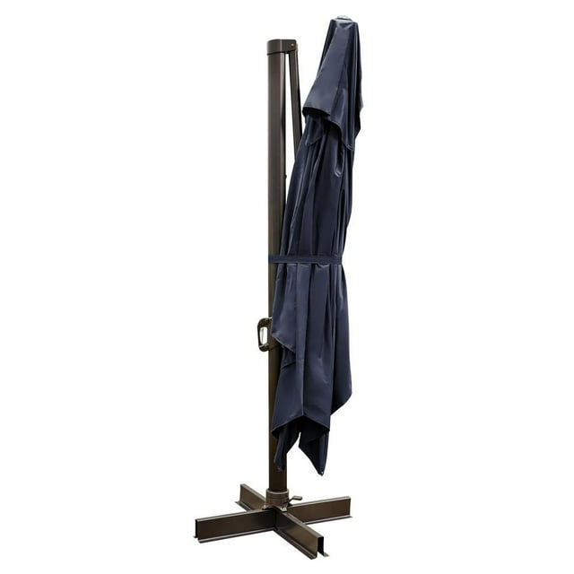 HomeRoots 13' Navy Polyester Rectangular Tilt Cantilever Patio Umbrella With Stand