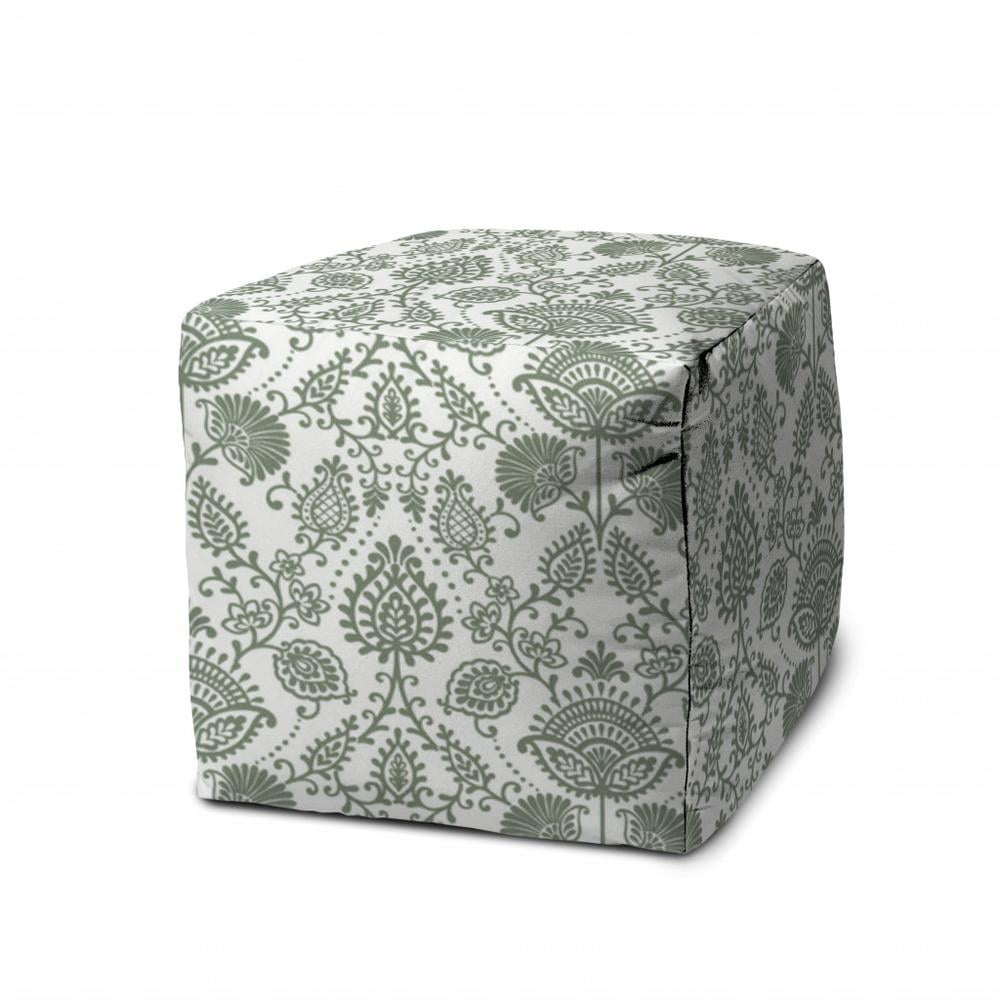 HomeRoots 17" Green Polyester Cube Indoor Outdoor Pouf Ottoman