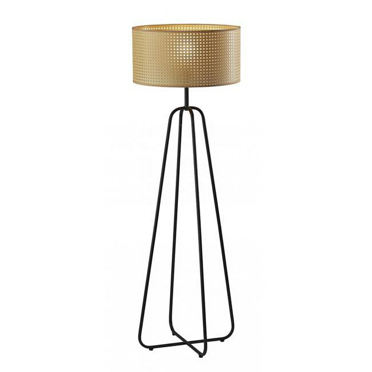 Open Cane Web Natural Shade Floor Lamp with Dark Bronze Base