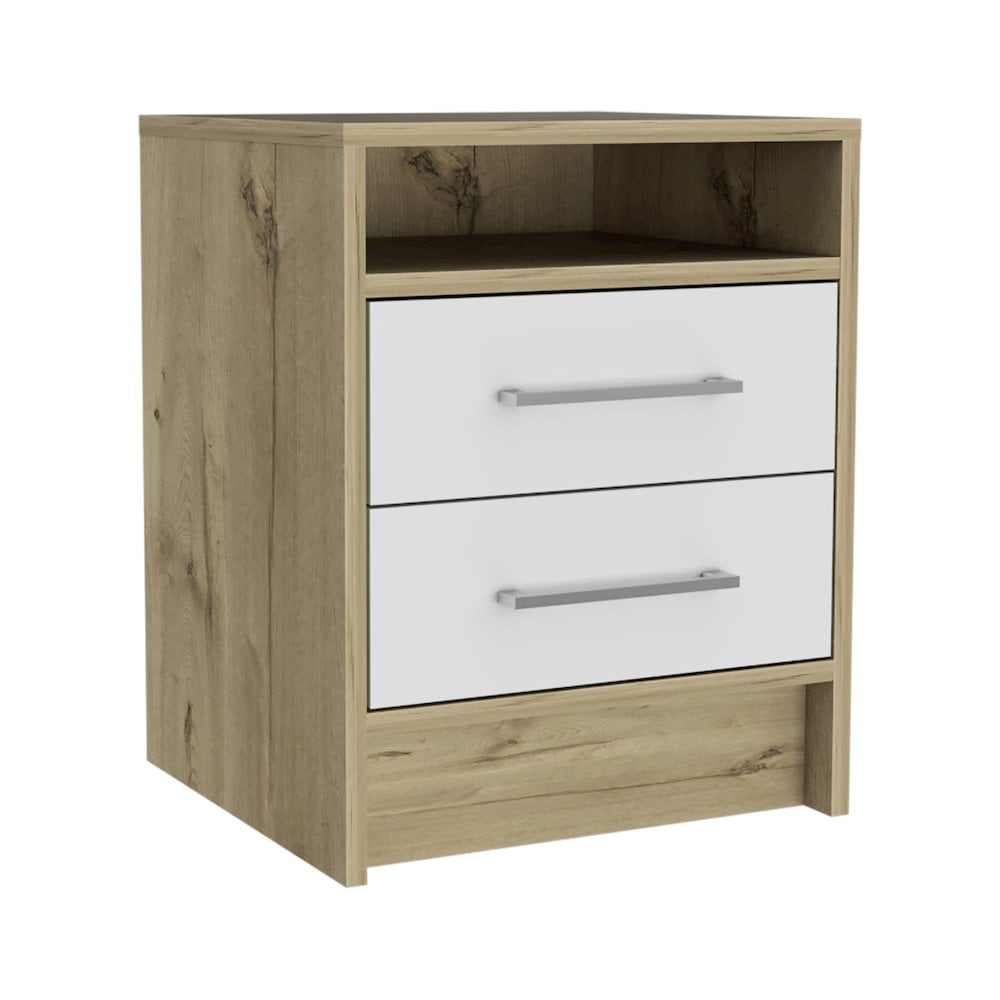 HomeRoots 20" White Two Drawer Faux Wood Nightstand