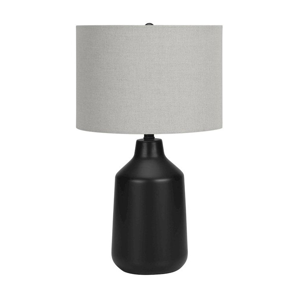 24" Black Concrete Table Lamp - Grey Drum Shade, 3-Way Switch (100W Max) - Industrial Modern Bedside/Living Room Lighting