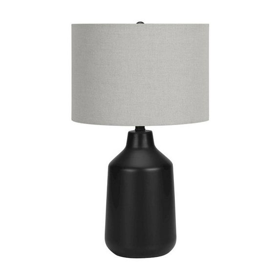 24" Black Concrete Table Lamp - Grey Drum Shade, 3-Way Switch (100W Max) - Industrial Modern Bedside/Living Room Lighting